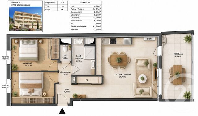 Appartement T3 à vendre - 3 pièces - 74.05 m2 - CHATEAURENARD - 13 - PROVENCE-ALPES-COTE-D-AZUR - Century 21 Terre De Provence