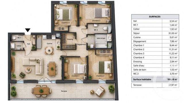 Appartement T5 à vendre - 5 pièces - 104.68 m2 - CHATEAURENARD - 13 - PROVENCE-ALPES-COTE-D-AZUR - Century 21 Terre De Provence