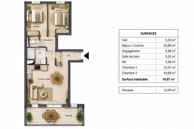 Appartement T3 à vendre - 3 pièces - 74.87 m2 - CHATEAURENARD - 13 - PROVENCE-ALPES-COTE-D-AZUR - Century 21 Terre De Provence
