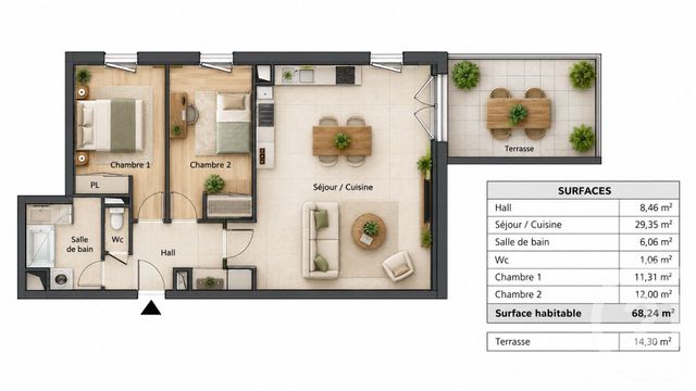 Appartement T3 à vendre - 3 pièces - 68.24 m2 - CHATEAURENARD - 13 - PROVENCE-ALPES-COTE-D-AZUR - Century 21 Terre De Provence